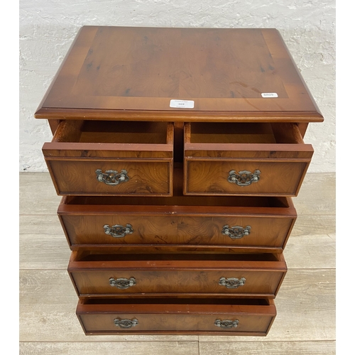 169 - A yew wood miniature chest of drawers - approx. 50.5cm high x 45cm wide x 33.5cm deep