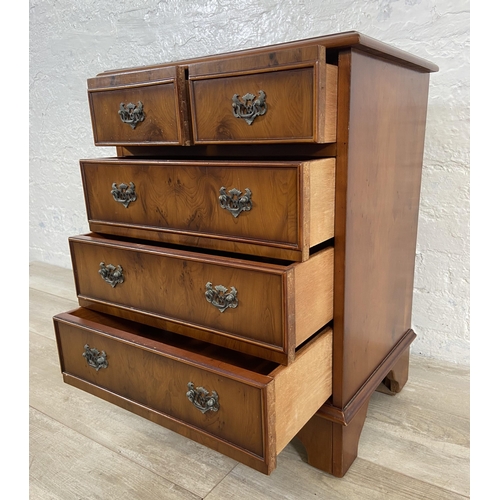 169 - A yew wood miniature chest of drawers - approx. 50.5cm high x 45cm wide x 33.5cm deep