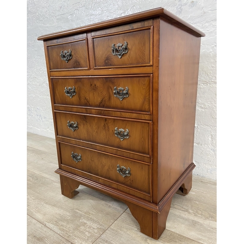 169 - A yew wood miniature chest of drawers - approx. 50.5cm high x 45cm wide x 33.5cm deep