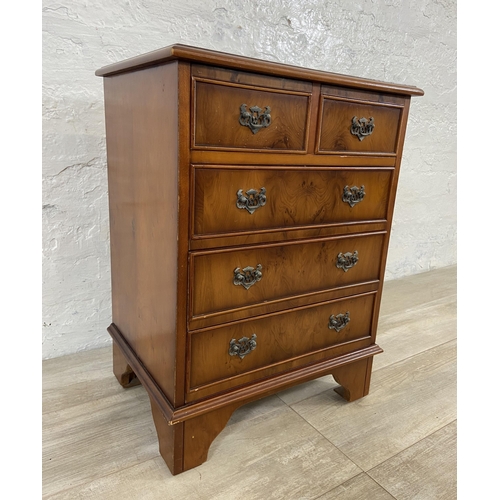 169 - A yew wood miniature chest of drawers - approx. 50.5cm high x 45cm wide x 33.5cm deep