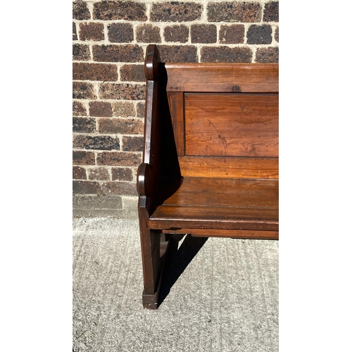 205 - A 19th century Gothic Revival pitch pine church pew - approx. 98cm high x 251cm long x 48cm deep