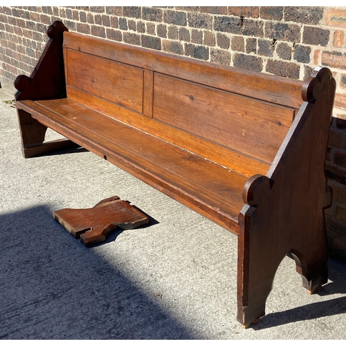 205 - A 19th century Gothic Revival pitch pine church pew - approx. 98cm high x 251cm long x 48cm deep