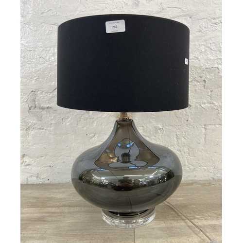 210 - A contemporary grey glass table lamp with black shade