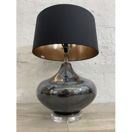 210 - A contemporary grey glass table lamp with black shade