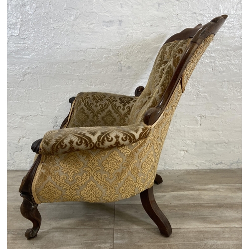 23 - A Victorian mahogany and floral fabric upholstered parlour chair - approx. 97cm high x 78 wide x 71 ... 