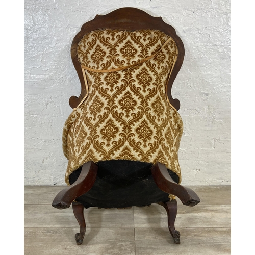 23 - A Victorian mahogany and floral fabric upholstered parlour chair - approx. 97cm high x 78 wide x 71 ... 