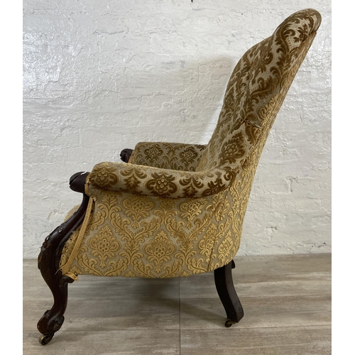 24 - A Victorian mahogany and floral fabric upholstered parlour chair - approx. 105cm high x 77cm wide x ... 