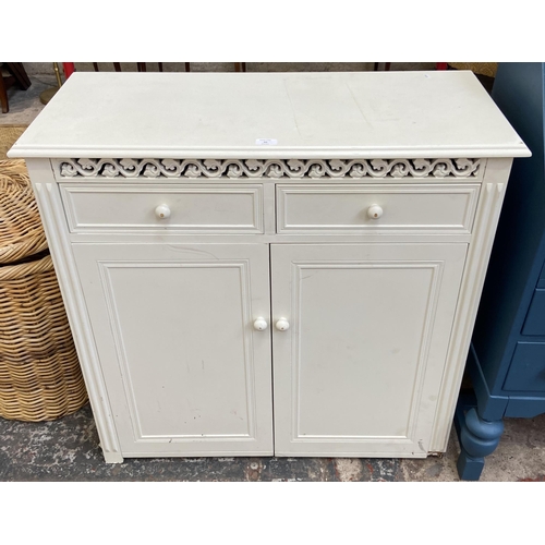 60 - A French style white painted sideboard - approx. 90cm x high 90cm wide x 39cm deep