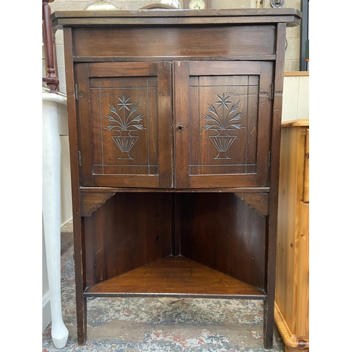 62 - Five pieces of furniture, pine bedside cabinet, Victorian Aesthetic Movement mahogany corner cabinet... 