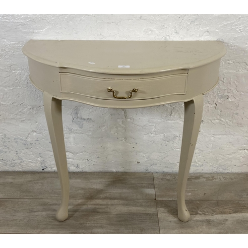 67 - A Georgian style painted demi lune console table - approx. 74cm high x 84cm wide x 42 cm deep