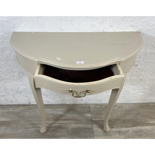 67 - A Georgian style painted demi lune console table - approx. 74cm high x 84cm wide x 42 cm deep