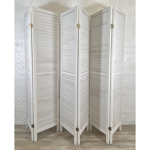 70 - A white painted wooden six section folding screen - approx. 170cm high x 240cm wide