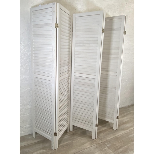 70 - A white painted wooden six section folding screen - approx. 170cm high x 240cm wide