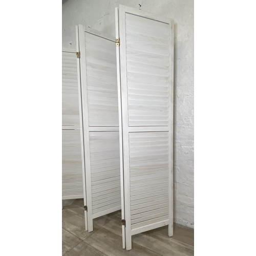 70 - A white painted wooden six section folding screen - approx. 170cm high x 240cm wide