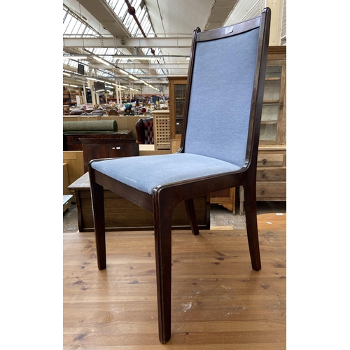 75 - Four modern beech and blue fabric upholstered dining chairs