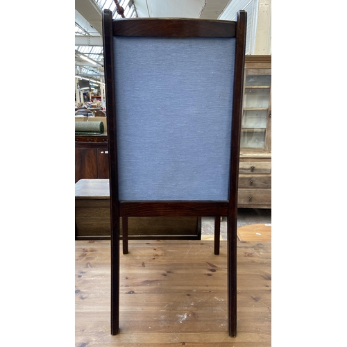 75 - Four modern beech and blue fabric upholstered dining chairs