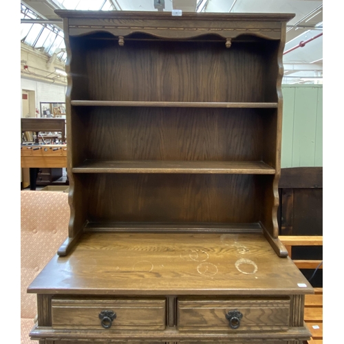 82 - An Old Charm carved oak linenfold dresser - approx. 176cm high x 92cm wide x 44cm deep