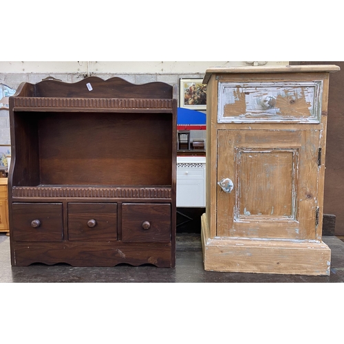 92 - Seven pieces of furniture to include Victorian style pine bedside cabinet, early 20th century carved... 