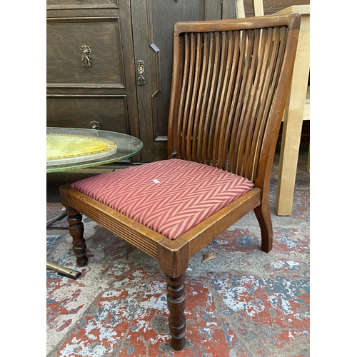 92 - Seven pieces of furniture to include Victorian style pine bedside cabinet, early 20th century carved... 