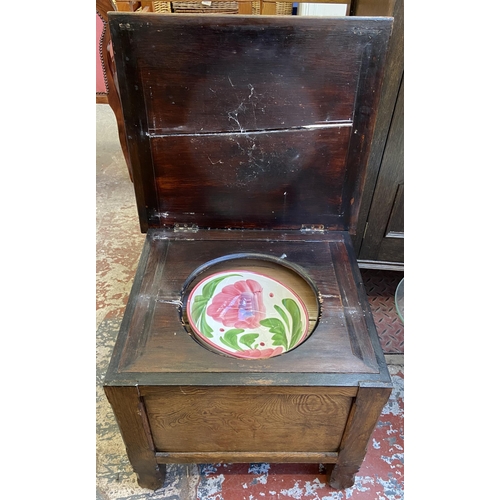 92 - Seven pieces of furniture to include Victorian style pine bedside cabinet, early 20th century carved... 