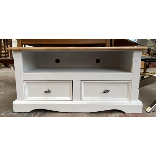 95 - A Mexican pine and white painted TV stand