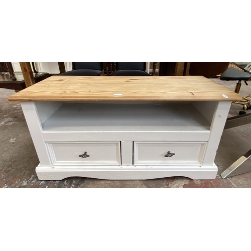 95 - A Mexican pine and white painted TV stand