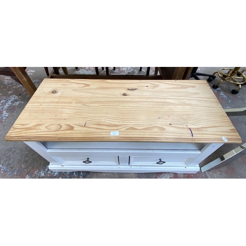 95 - A Mexican pine and white painted TV stand