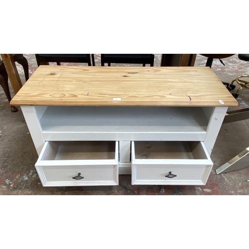 95 - A Mexican pine and white painted TV stand