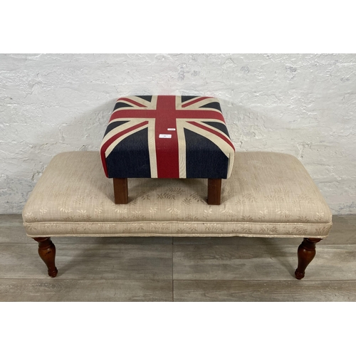 97 - Two modern fabric upholstered stools, one floral and one Union Jack