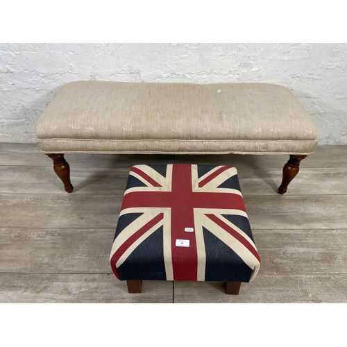 97 - Two modern fabric upholstered stools, one floral and one Union Jack