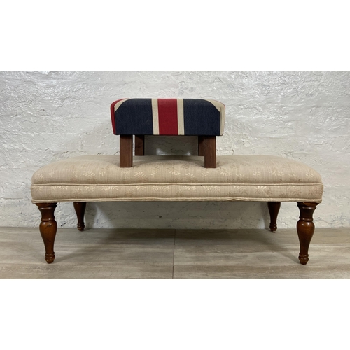 97 - Two modern fabric upholstered stools, one floral and one Union Jack