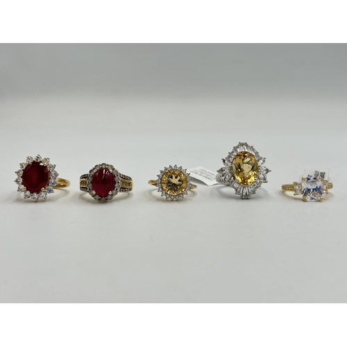 2116 - Five .925 silver gemstone set rings to include ruby, CZ etc. - approx. gross weight 20g