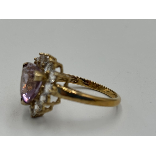 2154C - A hallmarked Birmingham 9ct gold amethyst and clear gemstone cluster ring, size P - approx. gross we... 