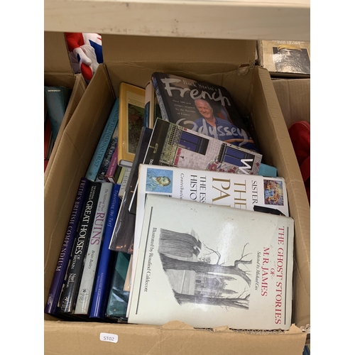 1130 - A large quantity of house clearance items to include books, Halfords cool box, ceramics, glassware e... 