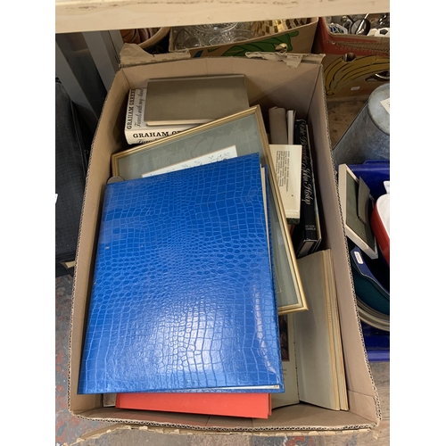 1130 - A large quantity of house clearance items to include books, Halfords cool box, ceramics, glassware e... 