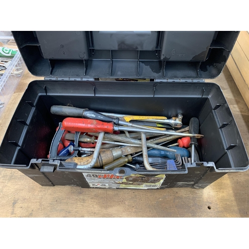 1056 - Two Zag 2000 series 49cm black plastic tool boxes with contents to include spanners, socket sets, sc... 