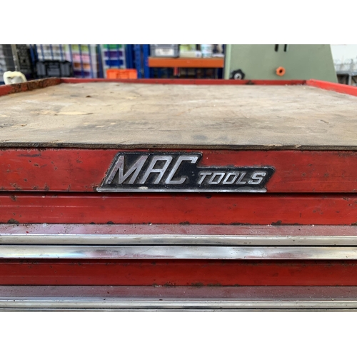 1072 - A Mac Tools red metal five drawer counter top tool chest with contents