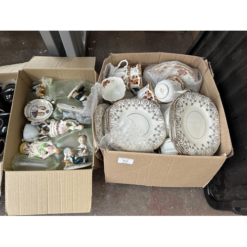 1117 - Five boxes containing assorted ceramics to include Royal Albert Old Country Roses teapot, Beswick pl... 