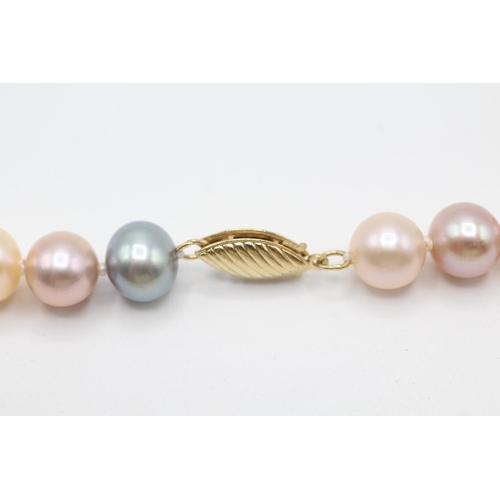 2047 - A vari-hue cultured freshwater pearl single strand necklace with 14ct gold clasp - approx. gross wei... 