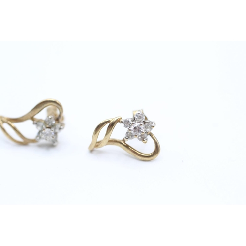 2049 - A pair of 9ct gold cubic zirconia floral cluster drop earrings - approx. gross weight 1.3g