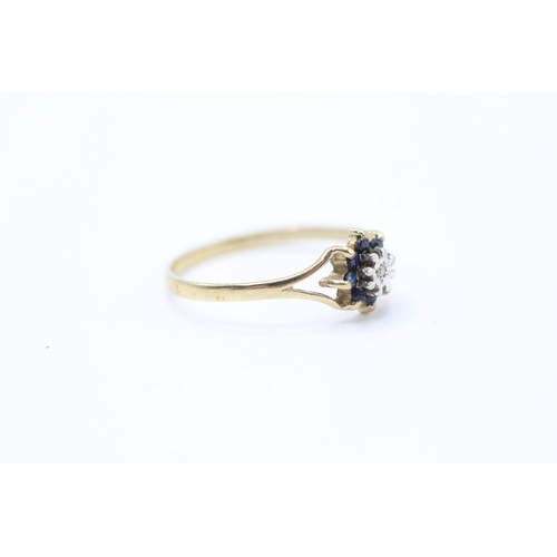 2065 - A 9ct gold diamond and sapphire floral cluster ring - approx. gross weight 0.9g