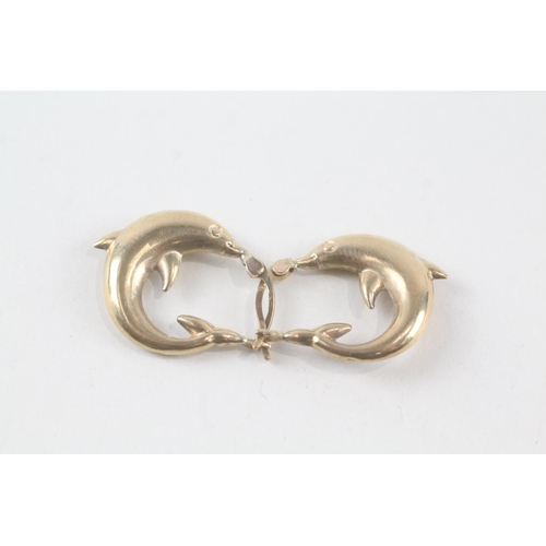 2071 - A pair of 9ct gold dolphin full hoop earrings - approx. gross weight 1.3g