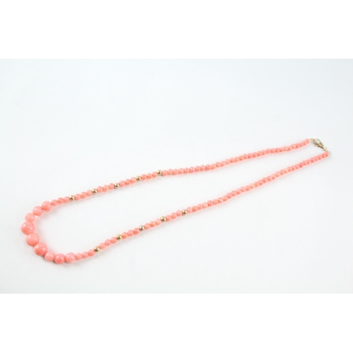 2079 - A coral single strand necklace with 9ct gold spacers and clasp - approx. gross weight 14.6g