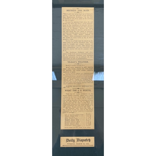 254 - Six early 20th century framed newspaper advertising clippings - largest approx. 39cm high x 27cm wid... 