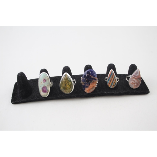 2087 - Five .925 silver gemstone rings - approx. gross weight 37g