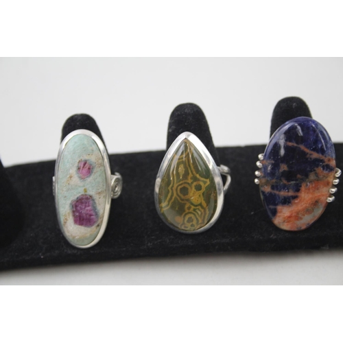 2087 - Five .925 silver gemstone rings - approx. gross weight 37g