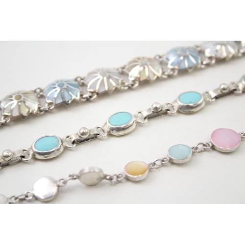 2092 - Three .925 silver gemstone set bracelets, two mother of pearl and one turquoise - approx. gross weig... 