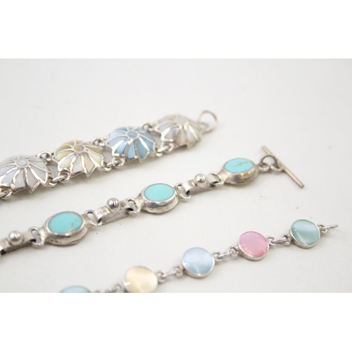 2092 - Three .925 silver gemstone set bracelets, two mother of pearl and one turquoise - approx. gross weig... 