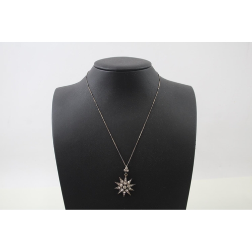 2099 - An antique sterling silver paste set star pendant necklace with box - approx. gross weight 8g