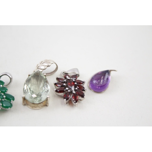 2118 - Six sterling silver gemstone pendants to include amethyst, emerald, labradorite etc. - approx. gross... 